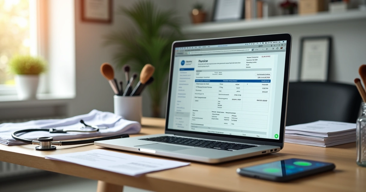 Profissional da área de saúde e beleza emitindo nota fiscal de serviços em computador