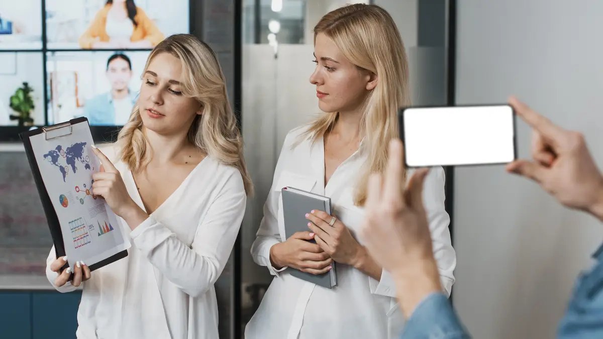 Beautiful businesswomen and copy space mobile phone