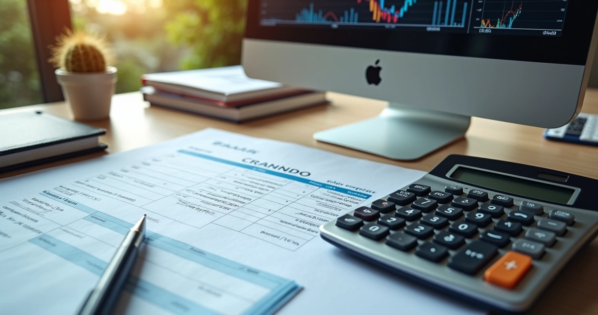 Formulários e calculadora sobre uma mesa, representando escolha de regime tributário 